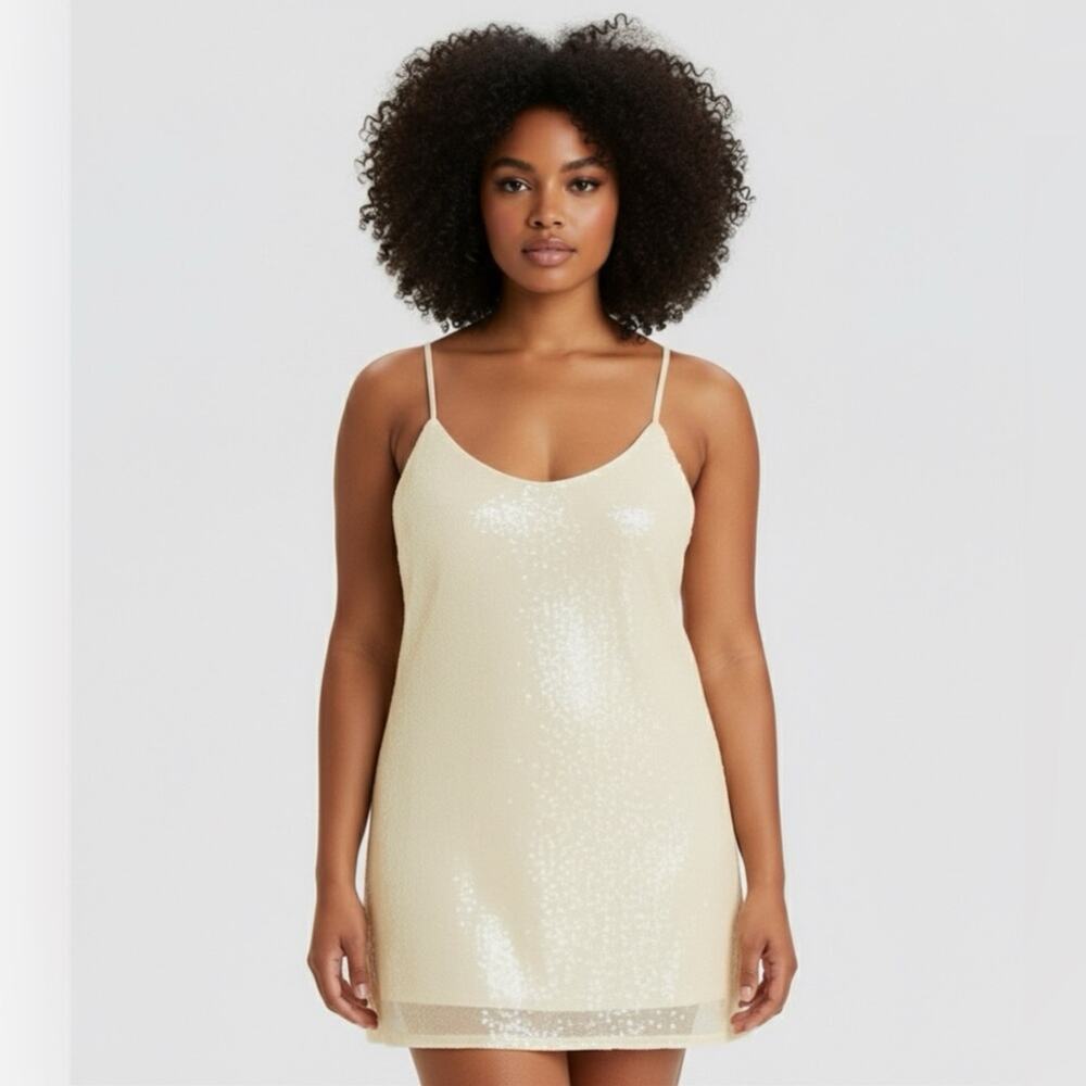 A New Day Cream Sequin Slip Dress XL NWT Satin Minimalist Party Cocktail